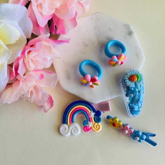 Cute Blue Set 5 PCs Hair Clips Barrettes for Girls & Toddlers - Picture 4 of 5